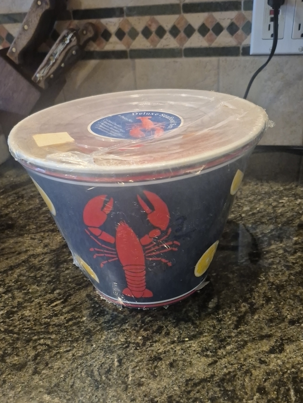 Serving Bucket - Navy with Red Lobster